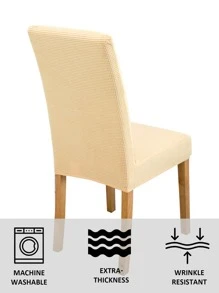 1pc Plain Stretchy Dining Chair Slipcover - Beige - View 3