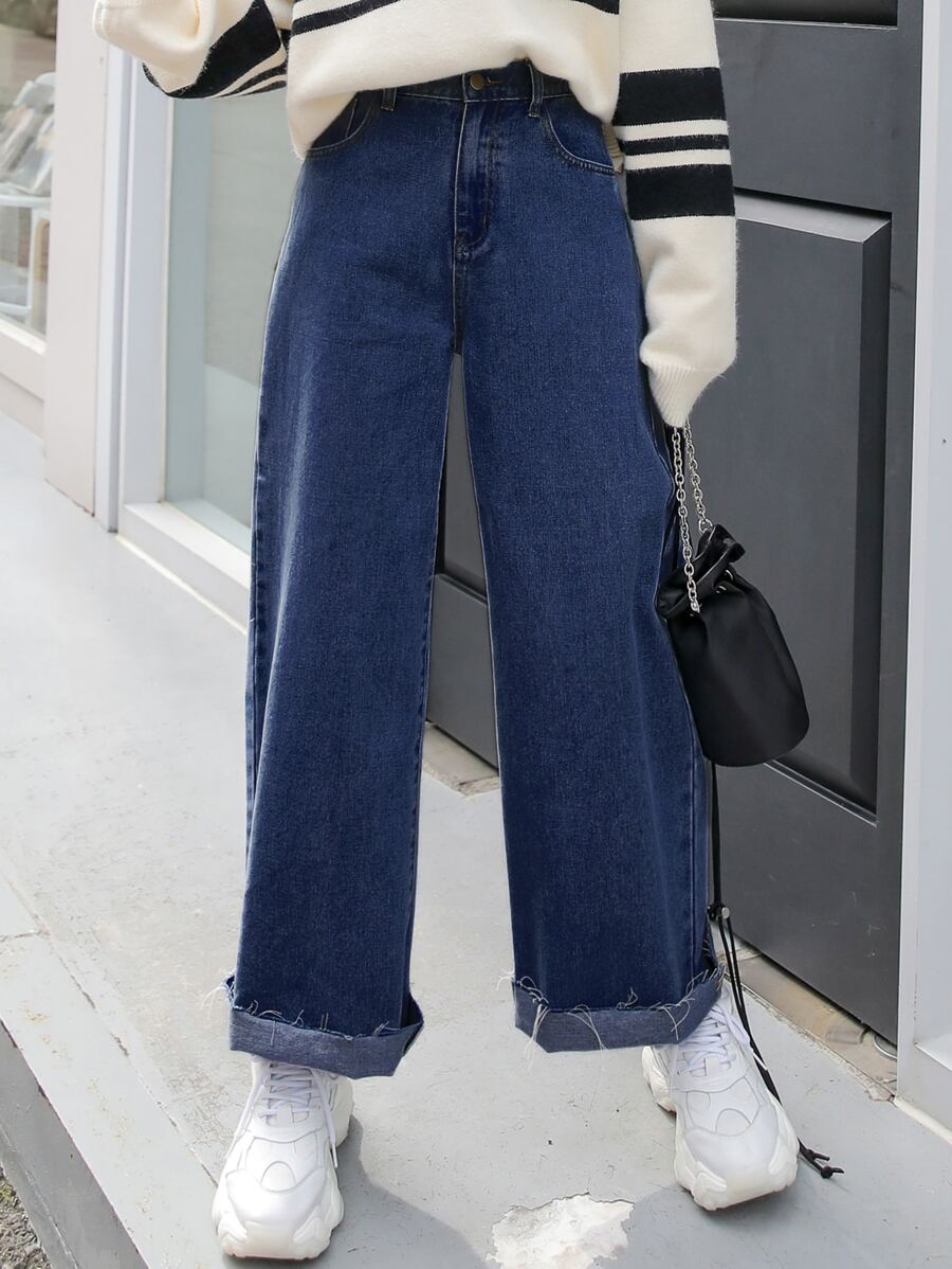 DAZY Raw Hem Wide Leg Jeans,Back To School Clothes