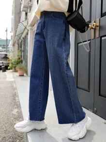 DAZY Raw Hem Wide Leg Jeans,Back To School Clothes