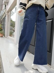 DAZY Raw Hem Wide Leg Jeans,Back To School Clothes