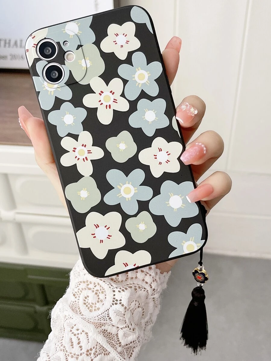 Floral Print Phone Case With Tassel,International Version, Not The Domestic Version - Multicolor - View 1