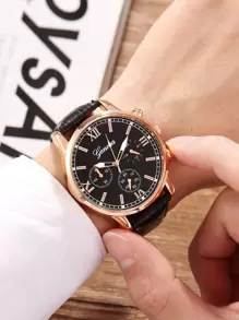 Men Triple Dial Quartz Watch - Black - View 2