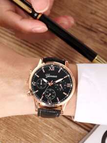 Men Triple Dial Quartz Watch - Black - View 3