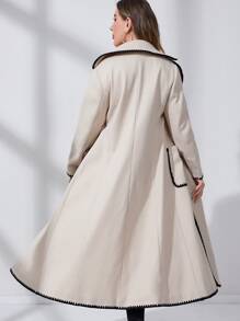 Modelyn Plus Contrast Binding Double Pocket Overcoat Without Belt - Beige - View 2