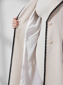 Modelyn Plus Contrast Binding Double Pocket Overcoat Without Belt - Beige - View 5