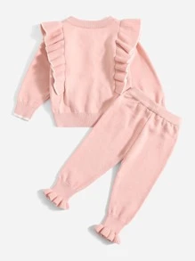 Baby Ruffle Trim Cardigan & Knit Trousers - Baby Pink - View 2