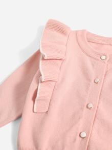Baby Ruffle Trim Cardigan & Knit Trousers - Baby Pink - View 3