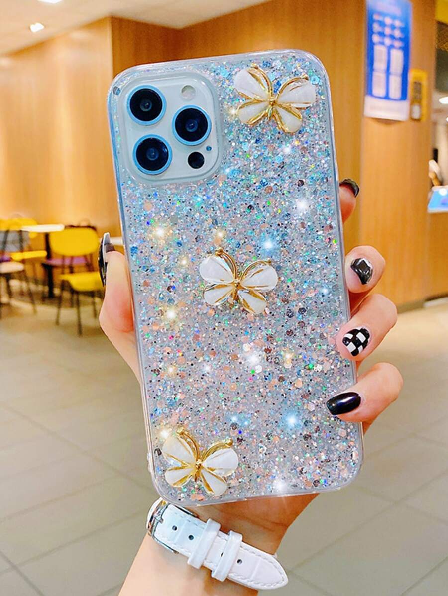 3D水钻蝴蝶亮片果冻手机壳，国际版，非国内版 - 彩色 - 查看 1