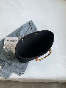 Bolsa con asa con diseño de junta de bambú - Negro - Ver 2