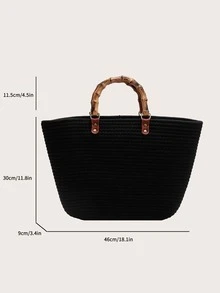 Bolsa con asa con diseño de junta de bambú - Negro - Ver 4