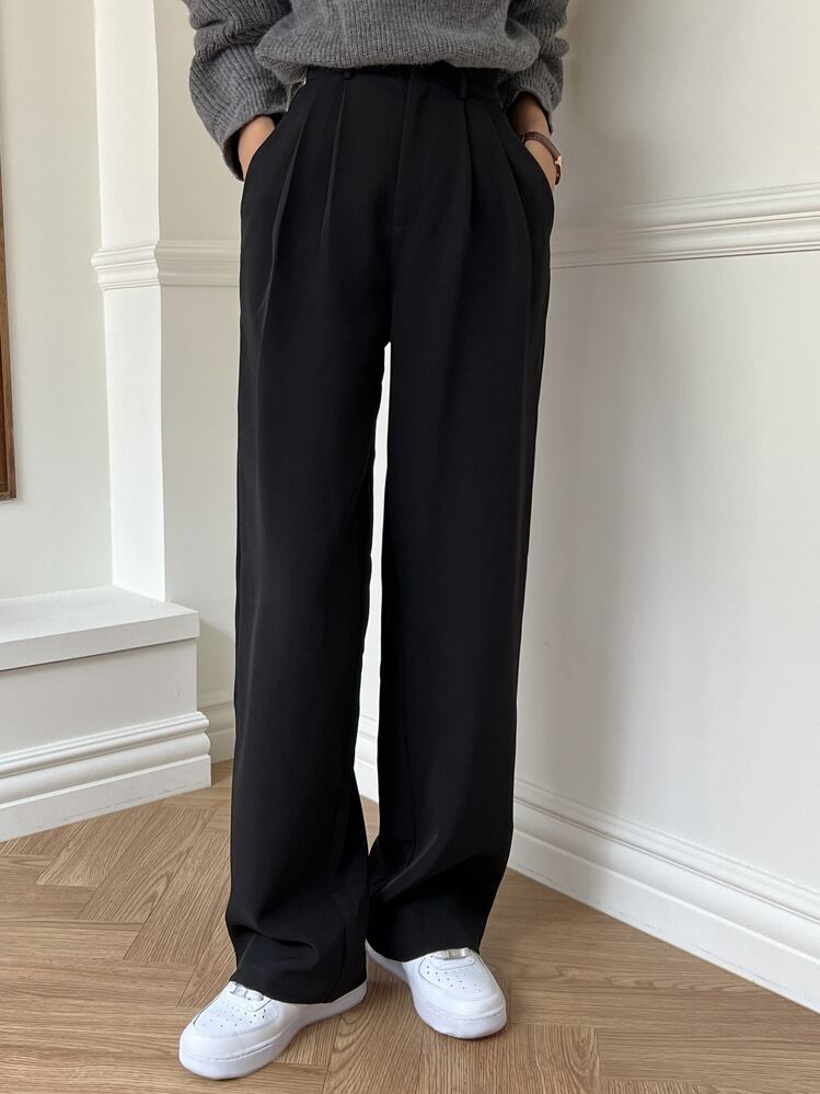DAZY Pantalones rectos de unicolor de vestir casual para mujer, pantalones de vestir para mujer - Negro - Añade 3