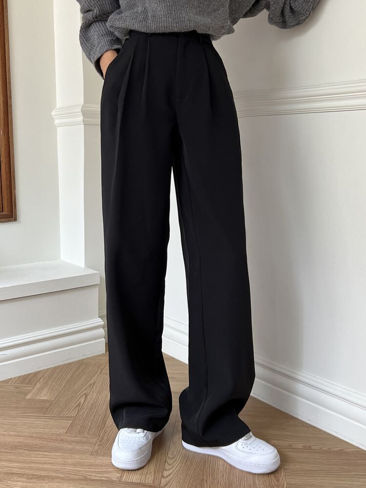 DAZY Pantalones rectos de unicolor de vestir casual para mujer, pantalones de vestir para mujer - Negro - Añade 4