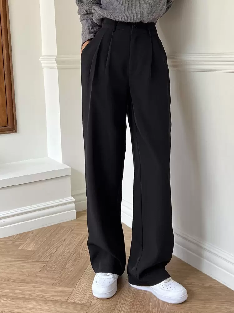 DAZY Pantalones rectos de unicolor de vestir casual para mujer, pantalones de vestir para mujer - Negro - Añade 5