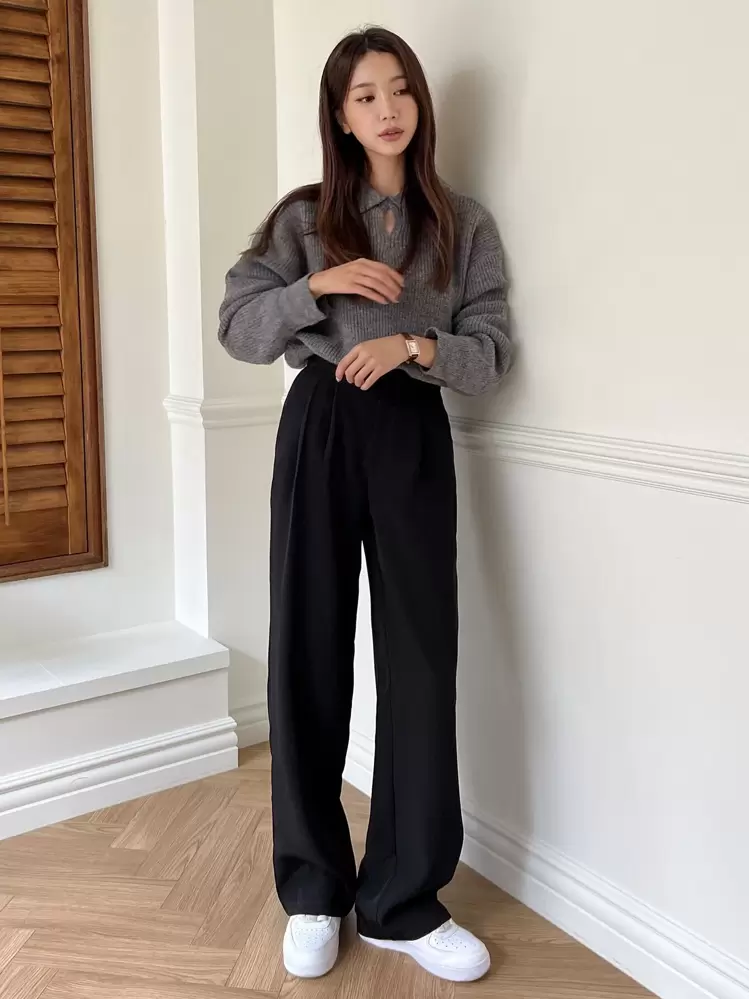 DAZY Pantalones rectos de unicolor de vestir casual para mujer, pantalones de vestir para mujer - Negro - Añade 6