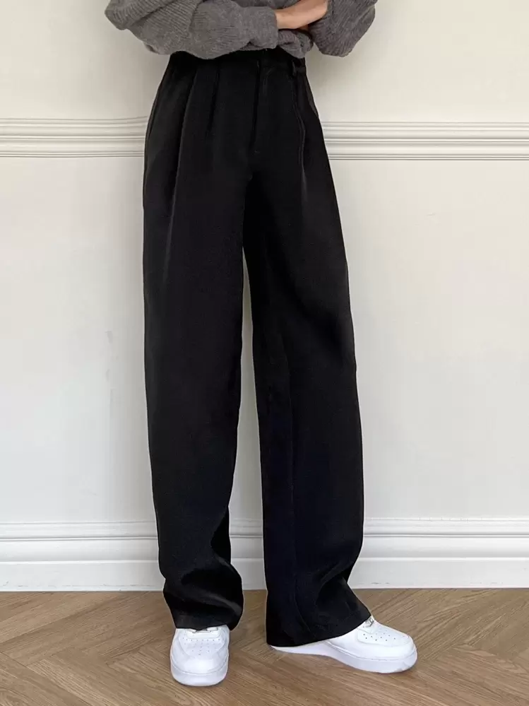 DAZY Pantalones rectos de unicolor de vestir casual para mujer, pantalones de vestir para mujer - Negro - Añade 8
