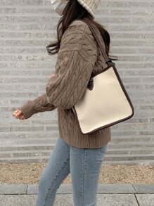 DAZY Jersey tejido de cable de hombros caídos - Marrón Mocha - Ver 5