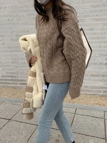 DAZY Jersey tejido de cable de hombros caídos - Marrón Mocha - Ver 6