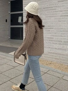 DAZY Jersey tejido de cable de hombros caídos - Marrón Mocha - Ver 7