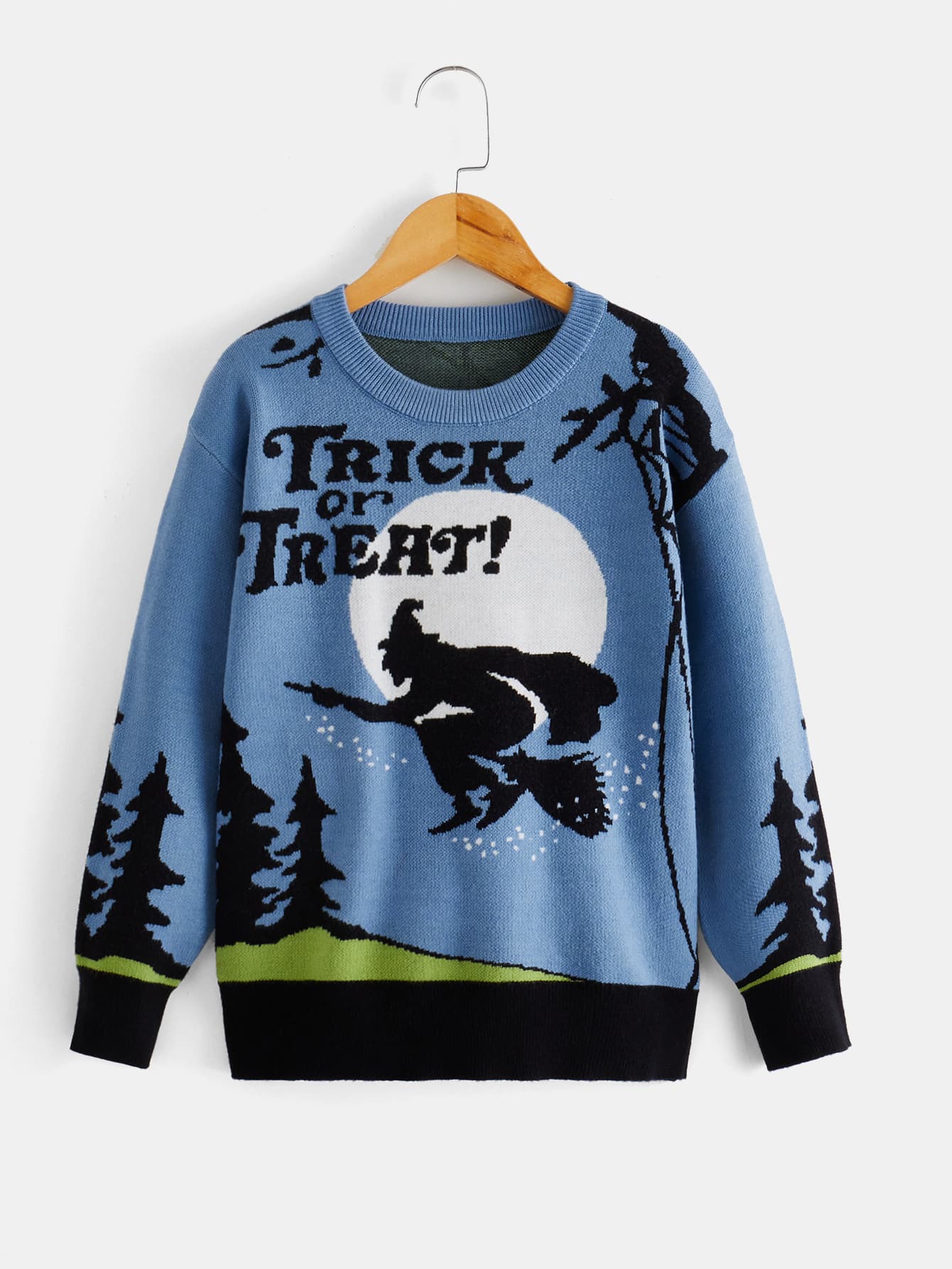 Boys Halloween Witch & Slogan Pattern Jumper - Blue - View 1