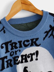 Boys Halloween Witch & Slogan Pattern Jumper - Blue - View 3