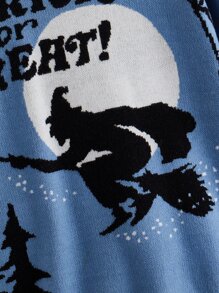 Boys Halloween Witch & Slogan Pattern Jumper - Blue - View 4