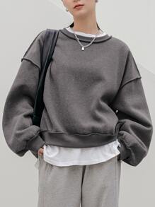 DAZY Drop Shoulder Stitch Detail Pullover Without Tee - Grey - View 1