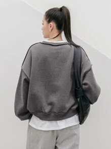 DAZY Drop Shoulder Stitch Detail Pullover Without Tee - Grey - View 5