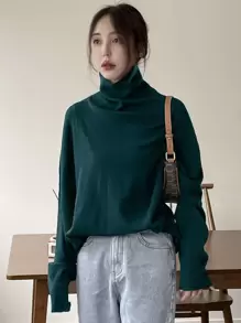 DAZY 高领蝙蝠袖超大毛衣冬季 - 水鴨藍 - 查看 2