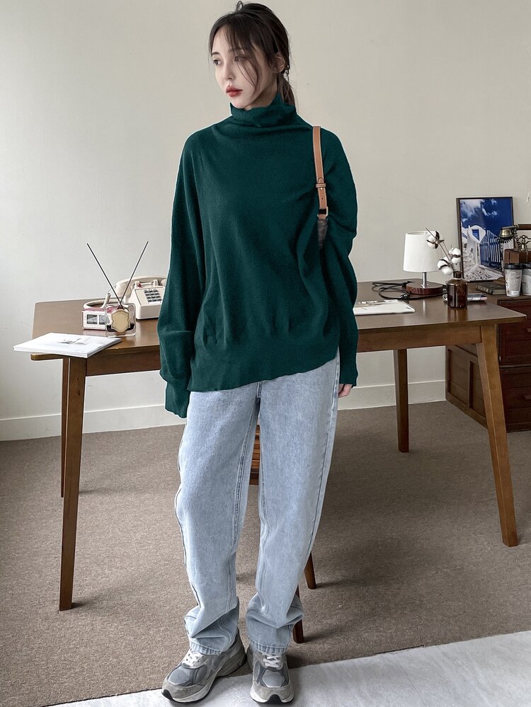 High Neck Batwing Sleeve Oversized Sweater Winter
