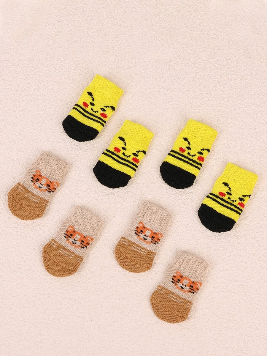 4pcs Random Color Cartoon Pattern Pet Socks - Multicolor - View 1