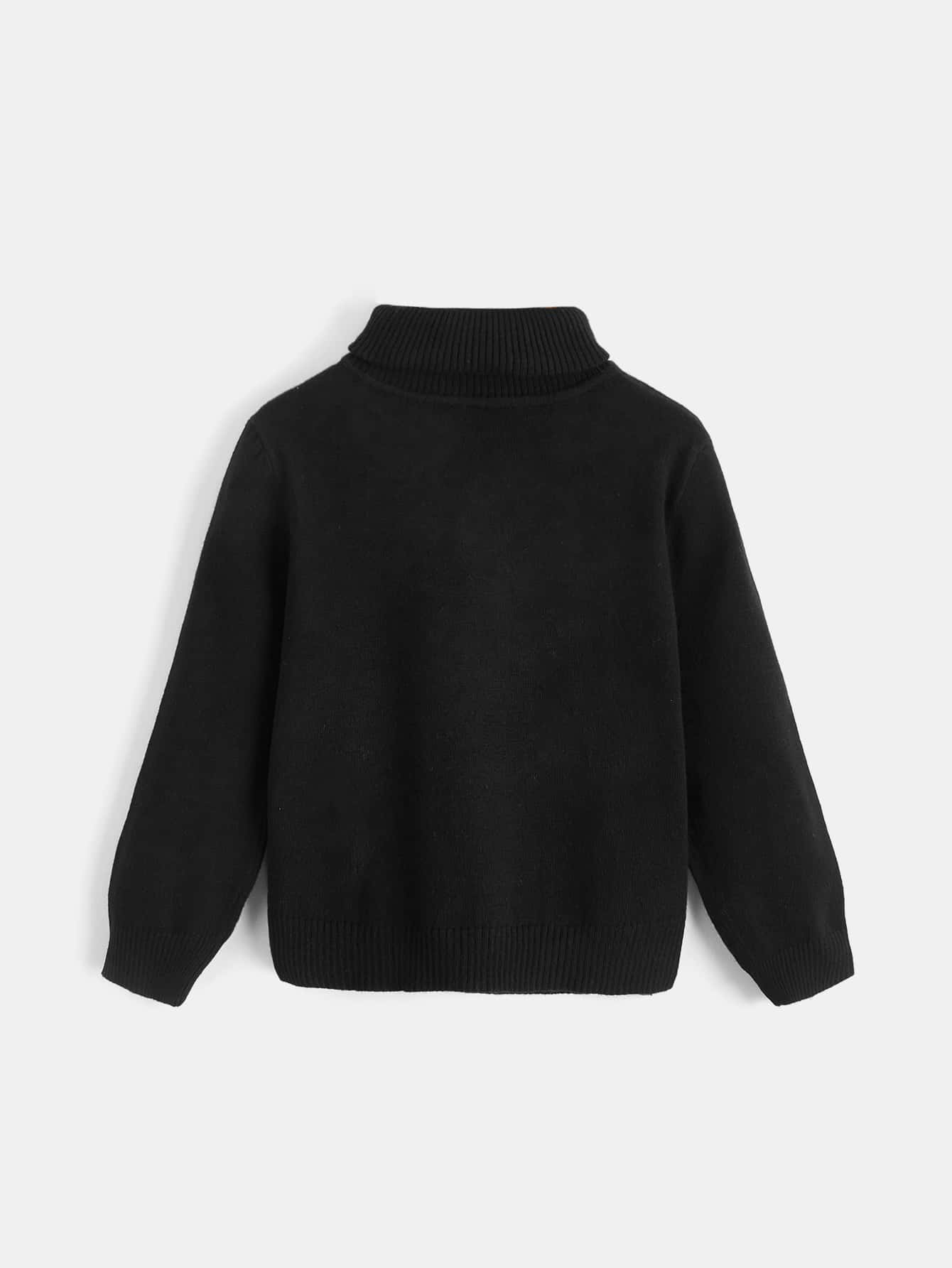 SHEIN 小男童素色高領套頭毛衣 - 黑色 - 查看 1