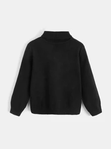 SHEIN 小男童素色高領套頭毛衣 - 黑色 - 查看 2