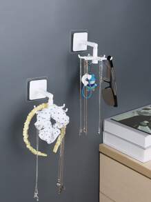 1pc Plastic Wall Mounted Jewelry Storage Rack, Solid Multifunction Accessories Holder For Glasses, Headband, Necklace - White - View 3