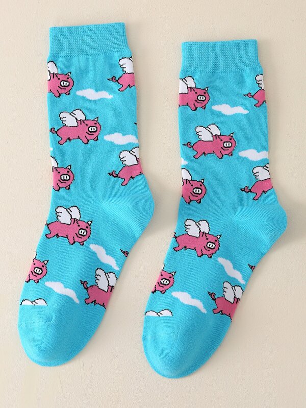 Cartoon Pig Pattern Crew Socks