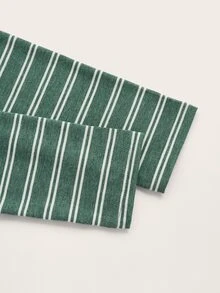 條紋圖案褶邊T恤 - 綠色 - 查看 4