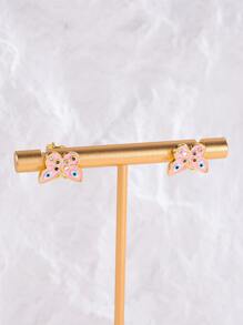 1pair Fashionable Rhinestone Decor Eye Detail Butterfly Design Stud Earrings For Women For Daily Decoration - Multicolor - View 2