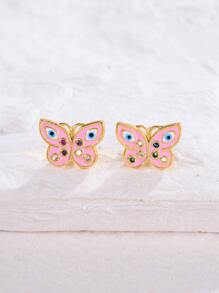 1pair Fashionable Rhinestone Decor Eye Detail Butterfly Design Stud Earrings For Women For Daily Decoration - Multicolor - View 6