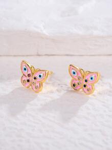 1pair Fashionable Rhinestone Decor Eye Detail Butterfly Design Stud Earrings For Women For Daily Decoration - Multicolor - View 4