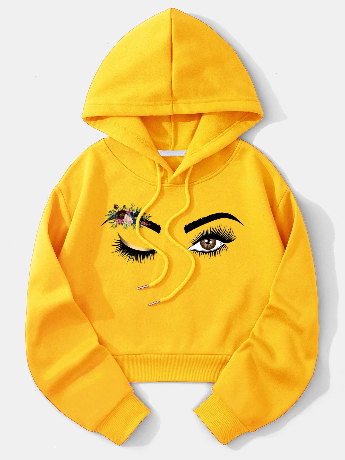 INAWLY Felpa con cappuccio termica foderata, maniche lunghe, con stampa floreale e a figura, scollo a goccia e coulisse - Giallo - Visualizzare 1