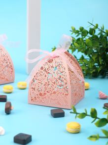 10入組/套紙禮品創意鏤空蝴蝶結裝飾禮品包裝盒適合派對 - 粉色 - 查看 4