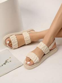 Sweet Style Women's Flat Sandals, Open Toe Beach Shoes With Folded Design For Spring/Summer Valentines - Beige - View 1