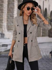 Plaid Double Breasted Blazer - Multicolor - View 1