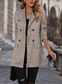 Plaid Double Breasted Blazer - Multicolor - View 3