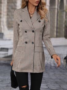 Plaid Double Breasted Blazer - Multicolor - View 4