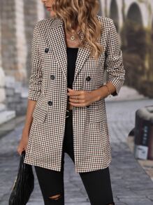 Plaid Double Breasted Blazer - Multicolor - View 6