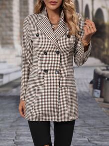 Plaid Double Breasted Blazer - Multicolor - View 7