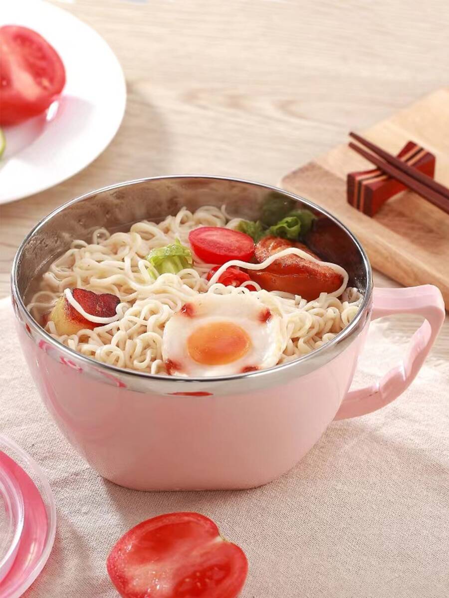 1入組隨機不銹鋼素色可水洗飯碗帶蓋