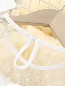 SHEIN Tween Girl Contrast Dobby Mesh Flounce Sleeve Ruffle Trim Belted Dress