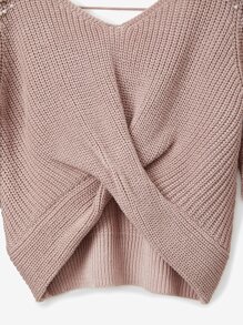 SHEIN LUNE Pearls Beaded Cut Out Back Crossover Jumper - Baby Pink - View 3