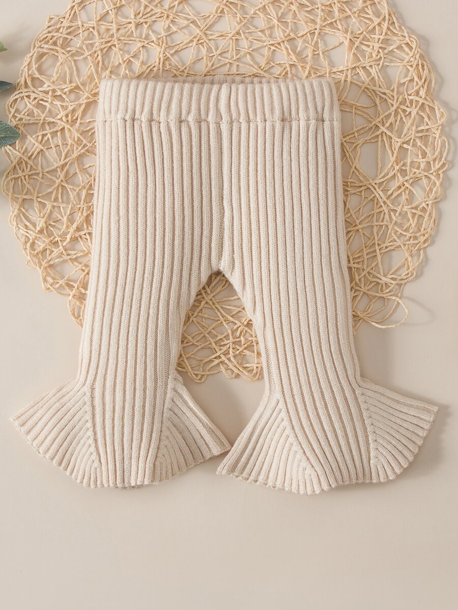 Baby Ribbed Knit Flare Leg Trousers - Apricot - View 1